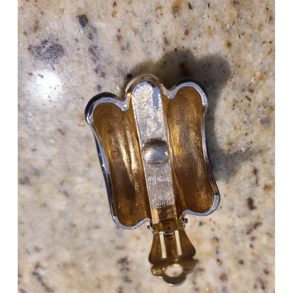 Donald Stannard Black White Gold Large Chunky Enamel Clip Earrings Half Hoop - Picture 8 of 14